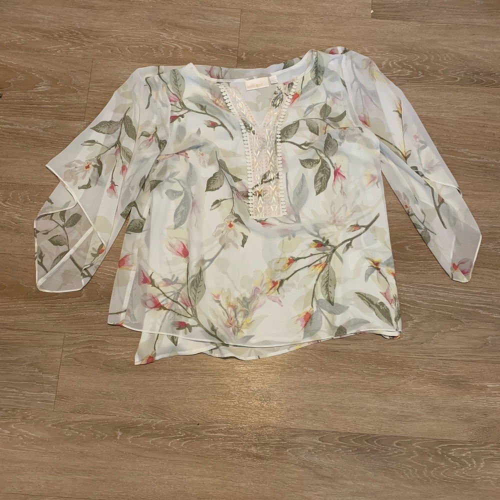 Belle by Kim Gravel Floral Sheer Blouse Size M